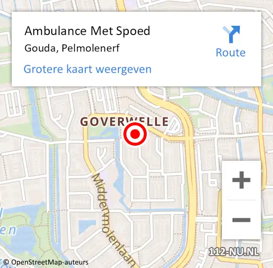 Locatie op kaart van de 112 melding: Ambulance Met Spoed Naar Gouda, Pelmolenerf op 16 maart 2021 14:32