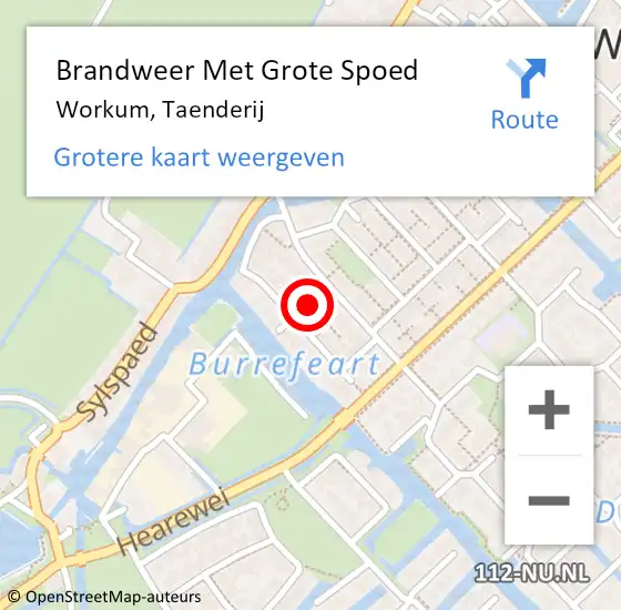 Locatie op kaart van de 112 melding: Brandweer Met Grote Spoed Naar Workum, Taenderij op 16 maart 2021 14:45