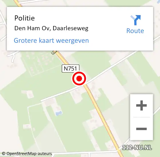 Locatie op kaart van de 112 melding: Politie Den Ham Ov, Daarleseweg op 16 maart 2021 16:44