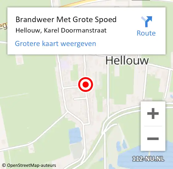 Locatie op kaart van de 112 melding: Brandweer Met Grote Spoed Naar Hellouw, Karel Doormanstraat op 16 maart 2021 16:48