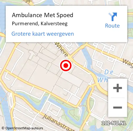 Locatie op kaart van de 112 melding: Ambulance Met Spoed Naar Purmerend, Kalversteeg op 16 maart 2021 18:23