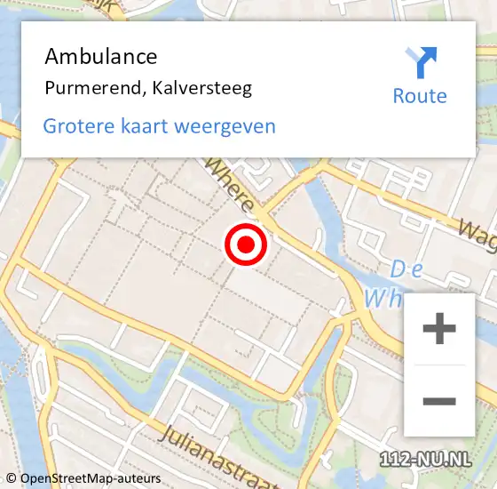 Locatie op kaart van de 112 melding: Ambulance Purmerend, Kalversteeg op 16 maart 2021 18:32