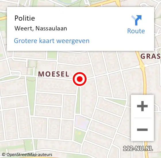 Locatie op kaart van de 112 melding: Politie Weert, Nassaulaan op 16 maart 2021 20:32