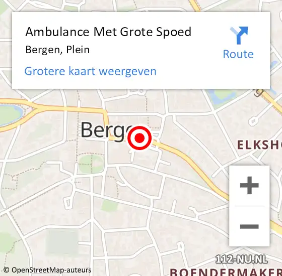 Locatie op kaart van de 112 melding: Ambulance Met Grote Spoed Naar Bergen, Plein op 16 maart 2021 21:25