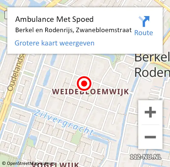 Locatie op kaart van de 112 melding: Ambulance Met Spoed Naar Berkel en Rodenrijs, Zwanebloemstraat op 16 maart 2021 23:22