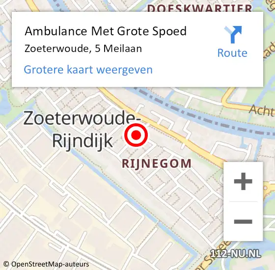 Locatie op kaart van de 112 melding: Ambulance Met Grote Spoed Naar Zoeterwoude, 5 Meilaan op 17 maart 2021 05:59