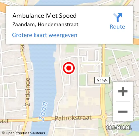 Locatie op kaart van de 112 melding: Ambulance Met Spoed Naar Zaandam, Hondemanstraat op 17 maart 2021 06:31