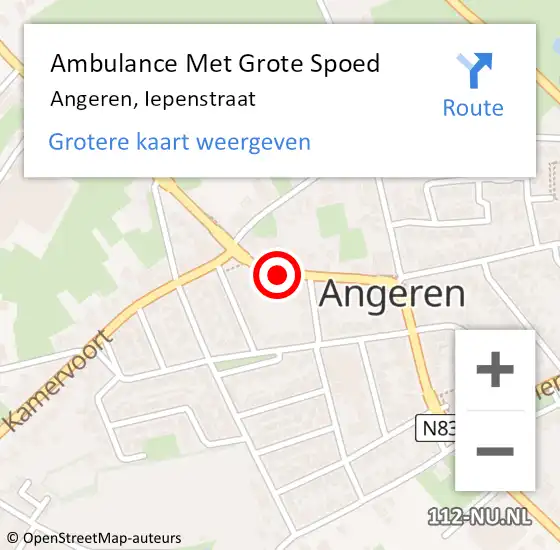 Locatie op kaart van de 112 melding: Ambulance Met Grote Spoed Naar Angeren, Iepenstraat op 17 maart 2021 06:54