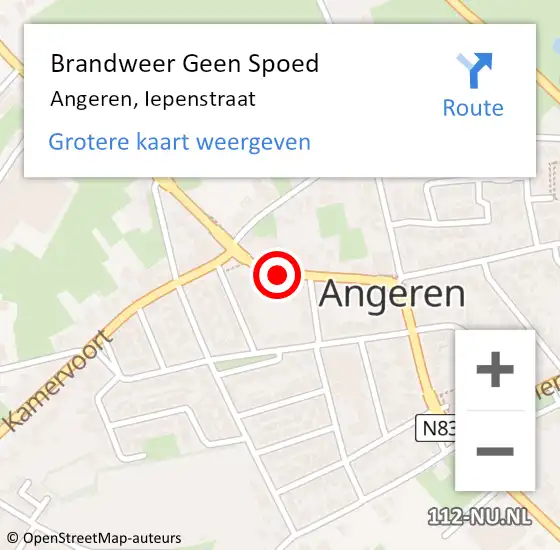 Locatie op kaart van de 112 melding: Brandweer Geen Spoed Naar Angeren, Iepenstraat op 17 maart 2021 06:57