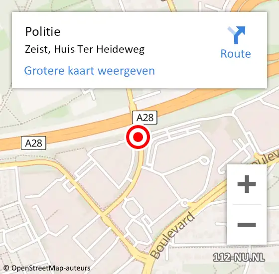 Locatie op kaart van de 112 melding: Politie Zeist, Huis Ter Heideweg op 17 maart 2021 07:18