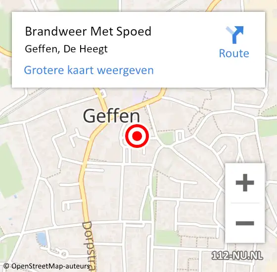 Locatie op kaart van de 112 melding: Brandweer Met Spoed Naar Geffen, De Heegt op 17 maart 2021 08:44