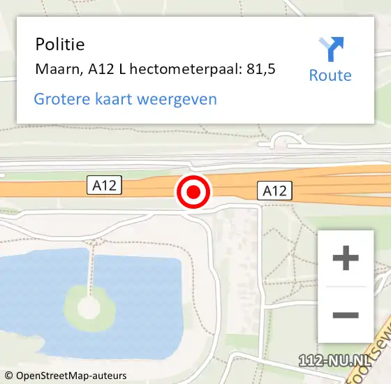 Locatie op kaart van de 112 melding: Politie Maarn, A12 L hectometerpaal: 81,5 op 5 juni 2014 07:49