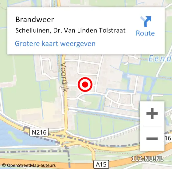 Locatie op kaart van de 112 melding: Brandweer Schelluinen, Dr. Van Linden Tolstraat op 17 maart 2021 10:35