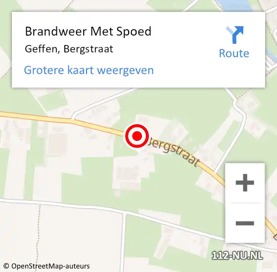 Locatie op kaart van de 112 melding: Brandweer Met Spoed Naar Geffen, Bergstraat op 17 maart 2021 10:50