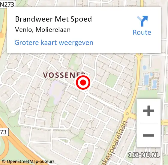 Locatie op kaart van de 112 melding: Brandweer Met Spoed Naar Venlo, Molierelaan op 17 maart 2021 11:44