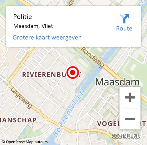 Locatie op kaart van de 112 melding: Politie Maasdam, Vliet op 17 maart 2021 13:51