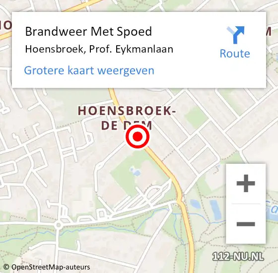 Locatie op kaart van de 112 melding: Brandweer Met Spoed Naar Hoensbroek, Prof. Eykmanlaan op 17 maart 2021 15:41