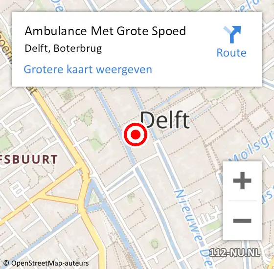 Locatie op kaart van de 112 melding: Ambulance Met Grote Spoed Naar Delft, Boterbrug op 17 maart 2021 16:49