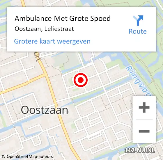 Locatie op kaart van de 112 melding: Ambulance Met Grote Spoed Naar Oostzaan, Leliestraat op 17 maart 2021 19:20