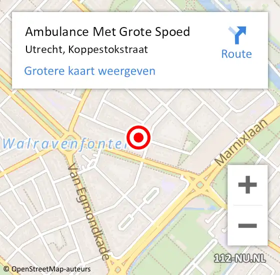 Locatie op kaart van de 112 melding: Ambulance Met Grote Spoed Naar Utrecht, Koppestokstraat op 17 maart 2021 20:08