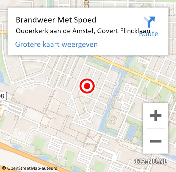 Locatie op kaart van de 112 melding: Brandweer Met Spoed Naar Ouderkerk aan de Amstel, Govert Flincklaan op 17 maart 2021 20:57