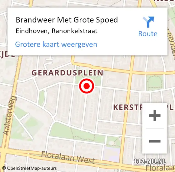 Locatie op kaart van de 112 melding: Brandweer Met Grote Spoed Naar Eindhoven, Ranonkelstraat op 17 maart 2021 21:11