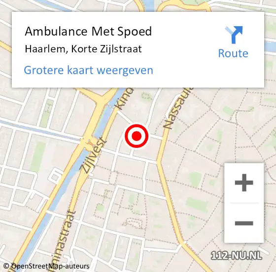 Locatie op kaart van de 112 melding: Ambulance Met Spoed Naar Haarlem, Korte Zijlstraat op 18 maart 2021 00:01