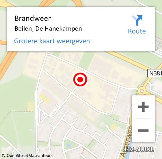 Locatie op kaart van de 112 melding: Brandweer Beilen, De Hanekampen op 18 maart 2021 02:58