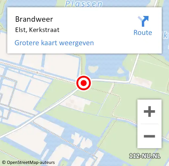 Locatie op kaart van de 112 melding: Brandweer Elst, Kerkstraat op 18 maart 2021 08:56