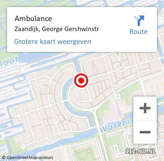 Locatie op kaart van de 112 melding: Ambulance Zaandijk, George Gershwinstr op 18 maart 2021 09:01