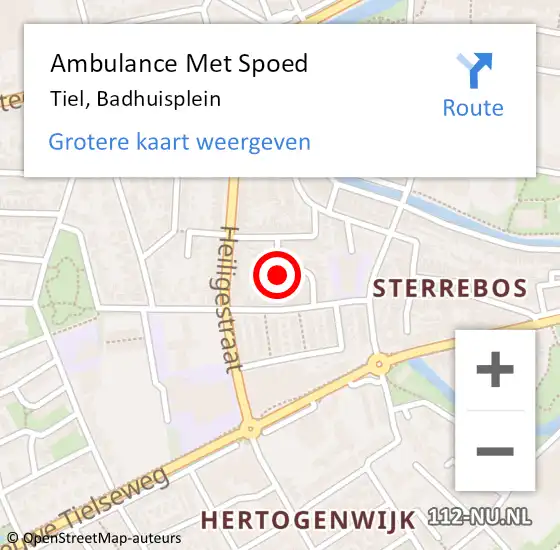 Locatie op kaart van de 112 melding: Ambulance Met Spoed Naar Tiel, Badhuisplein op 18 maart 2021 09:04