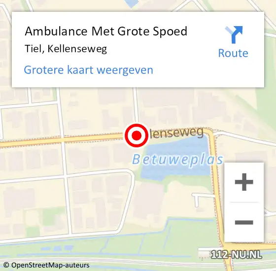 Locatie op kaart van de 112 melding: Ambulance Met Grote Spoed Naar Tiel, Kellenseweg op 18 maart 2021 10:47