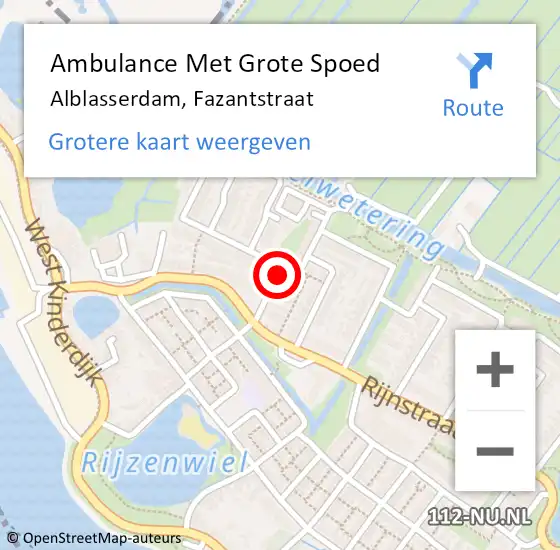 Locatie op kaart van de 112 melding: Ambulance Met Grote Spoed Naar Alblasserdam, Fazantstraat op 18 maart 2021 12:13