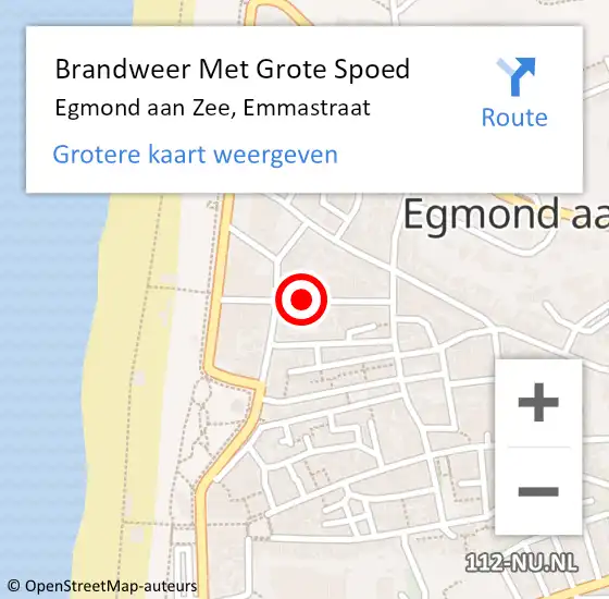 Locatie op kaart van de 112 melding: Brandweer Met Grote Spoed Naar Egmond aan Zee, Emmastraat op 18 maart 2021 14:53