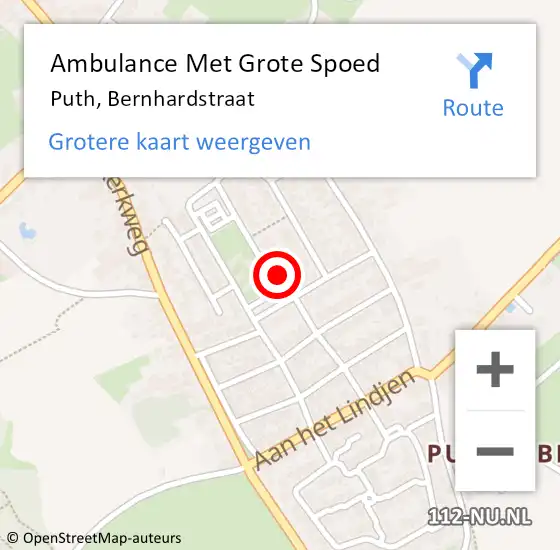 Locatie op kaart van de 112 melding: Ambulance Met Grote Spoed Naar Puth, Bernhardstraat op 5 juni 2014 10:03