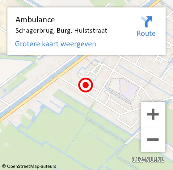 Locatie op kaart van de 112 melding: Ambulance Schagerbrug, Burg. Hulststraat op 18 maart 2021 18:00