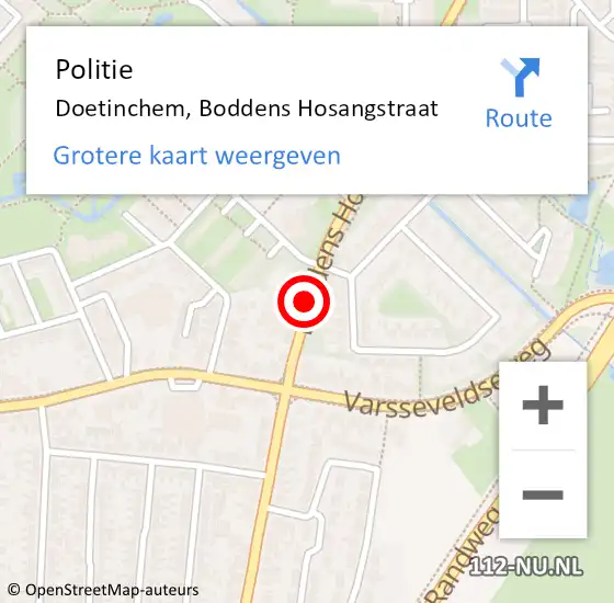 Locatie op kaart van de 112 melding: Politie Doetinchem, Boddens Hosangstraat op 18 maart 2021 19:42