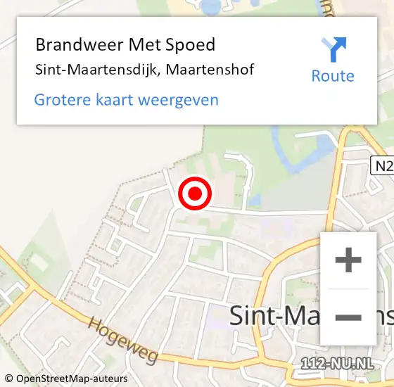 Locatie op kaart van de 112 melding: Brandweer Met Spoed Naar Sint-Maartensdijk, Maartenshof op 19 maart 2021 01:09