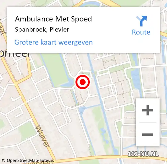 Locatie op kaart van de 112 melding: Ambulance Met Spoed Naar Spanbroek, Plevier op 19 maart 2021 03:43