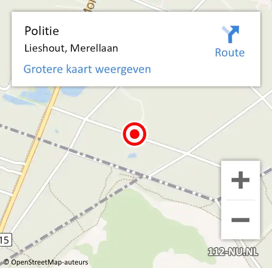 Locatie op kaart van de 112 melding: Politie Lieshout, Merellaan op 19 maart 2021 09:10