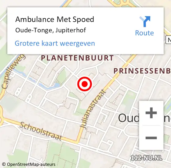 Locatie op kaart van de 112 melding: Ambulance Met Spoed Naar Oude-Tonge, Jupiterhof op 19 maart 2021 09:58