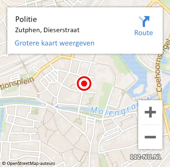 Locatie op kaart van de 112 melding: Politie Zutphen, Dieserstraat op 19 maart 2021 10:46