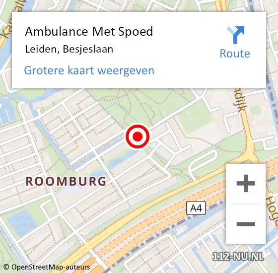 Locatie op kaart van de 112 melding: Ambulance Met Spoed Naar Leiden, Besjeslaan op 19 maart 2021 10:47