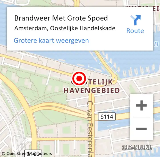Locatie op kaart van de 112 melding: Brandweer Met Grote Spoed Naar Amsterdam, Oostelijke Handelskade op 19 maart 2021 11:55