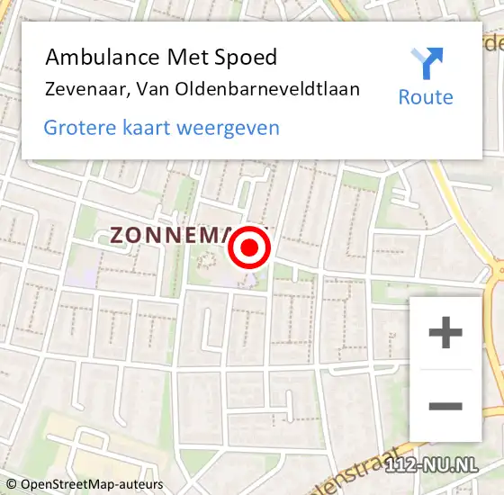 Locatie op kaart van de 112 melding: Ambulance Met Spoed Naar Zevenaar, Van Oldenbarneveldtlaan op 19 maart 2021 12:56