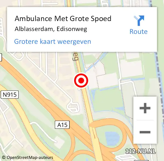 Locatie op kaart van de 112 melding: Ambulance Met Grote Spoed Naar Alblasserdam, Edisonweg op 19 maart 2021 13:27
