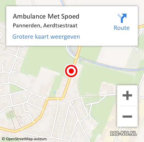 Locatie op kaart van de 112 melding: Ambulance Met Spoed Naar Pannerden, Aerdtsestraat op 19 maart 2021 13:43