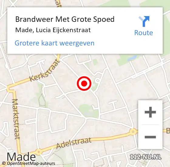 Locatie op kaart van de 112 melding: Brandweer Met Grote Spoed Naar Made, Lucia Eijckenstraat op 19 maart 2021 14:10