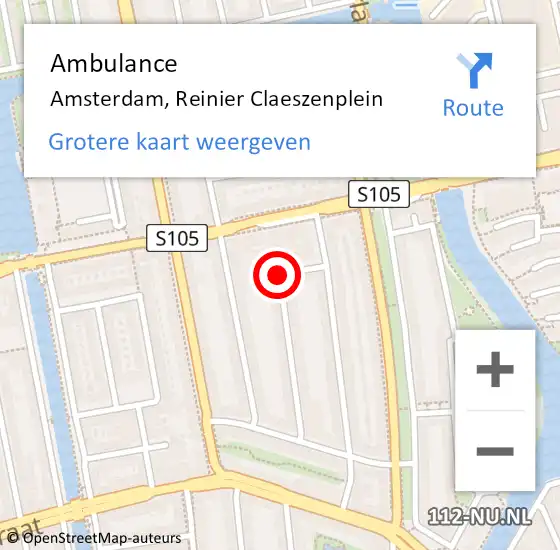 Locatie op kaart van de 112 melding: Ambulance Amsterdam, Reinier Claeszenplein op 19 maart 2021 14:51