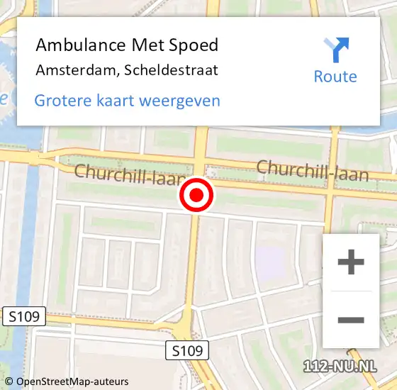 Locatie op kaart van de 112 melding: Ambulance Met Spoed Naar Amsterdam, Scheldestraat op 19 maart 2021 15:42